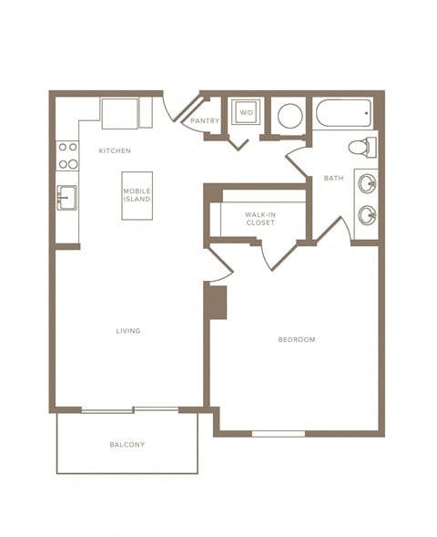 Floor plan for 1 bed, 1 bath, 756 sqft